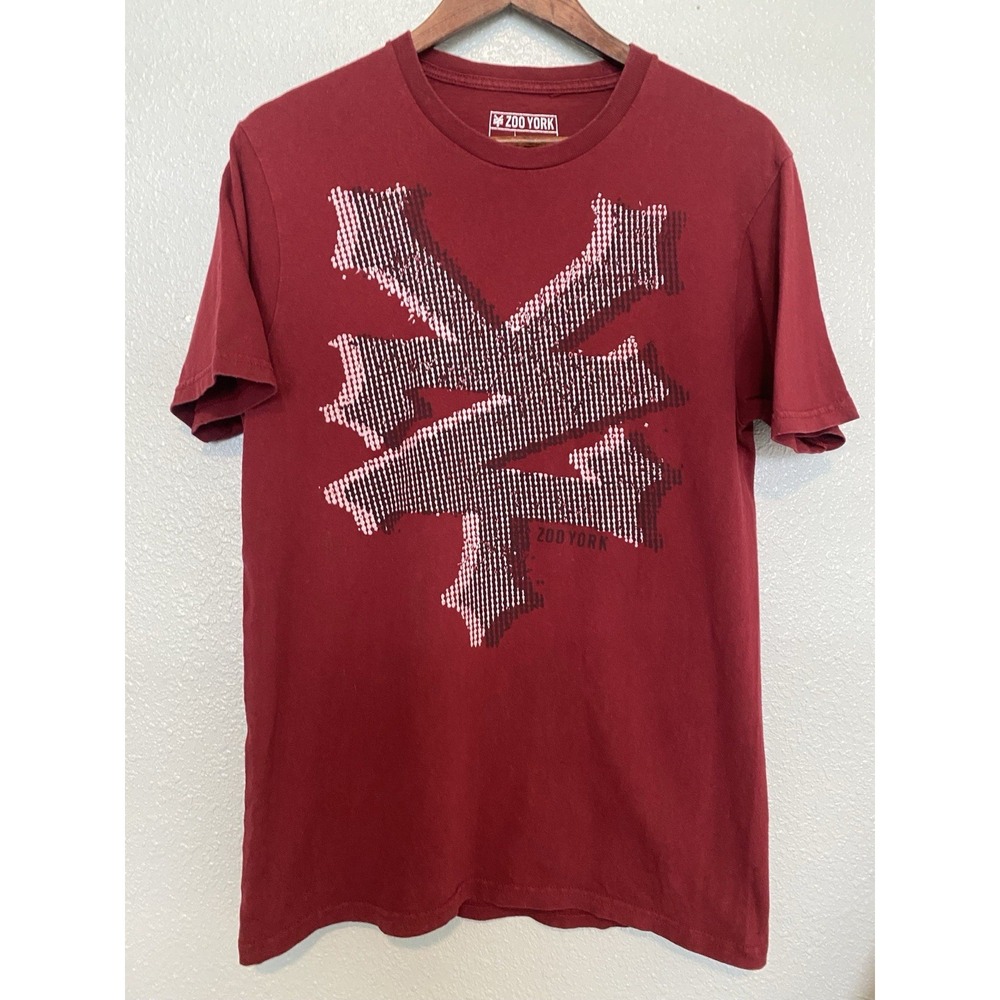 Zoo‎ York Medium Burgundy Mens T-shirt Streetwear New York Y2K